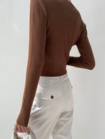 Load image into Gallery viewer, Long Sleeve Twist Knit Top in Brown