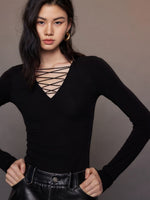 Load image into Gallery viewer, Shoestring Long Sleeve Top in Black
