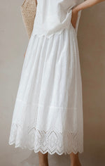 Load image into Gallery viewer, Eyelet Floral Midi Skirt in White