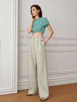 Load image into Gallery viewer, Classic High Waist Hook Wide Leg Trousers in Green
