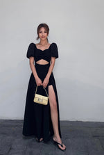 Load image into Gallery viewer, Sweetheart Cutout High Slit Maxi Dress in Black