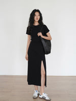 Load image into Gallery viewer, Slit Tee Dress in Black