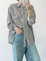 Load image into Gallery viewer, Oversized Striped Pocket Shirt in Black/White
