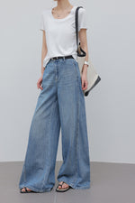 Load image into Gallery viewer, Tencel Blend Flare Line Leg Jeans in Blue