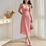 Load image into Gallery viewer, Blush Floral Tie Strap Slit Dress in Pink