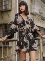 Load image into Gallery viewer, Floral Flare Mini Wrap Dress in Navy