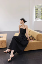 Load image into Gallery viewer, Linen Blend Gathered Bustier Top // Trousers // Maxi Skirt in Black