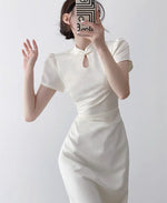 Load image into Gallery viewer, Classic Midi Cheongsam Dress in White