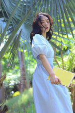 Load image into Gallery viewer, Puff Sleeve Midi Dress in Blue