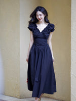 Load image into Gallery viewer, Puff Sleeve Pocket Maxi Dress in Black