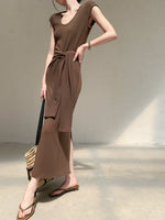 Load image into Gallery viewer, Tie Detail Maxi Dress in Brown