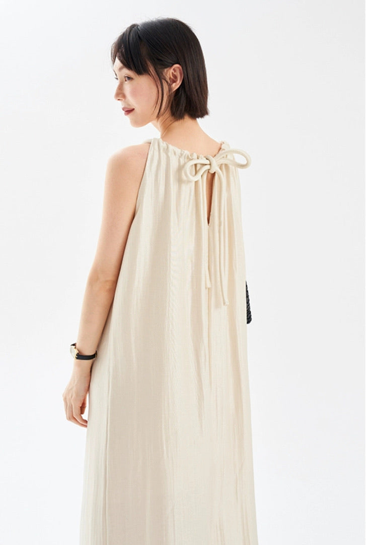 Gathered Ribbon Tie Tent Dress [2 Colours]
