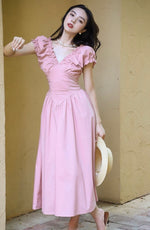 Load image into Gallery viewer, Puff Sleeve Pocket Maxi Dress in Pink
