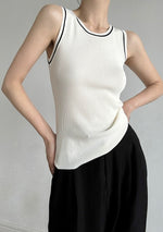 Load image into Gallery viewer, Light Knit Contrast Line Tank Top in Cream