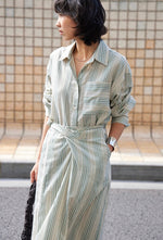 Load image into Gallery viewer, Linen Blend Striped Shirt in Green