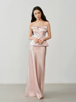 Load image into Gallery viewer, Satin Bow Bustier Peplum Top in Pink