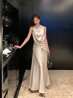 Load image into Gallery viewer, Satin Top // Maxi Flare Skirt Set in Champagne