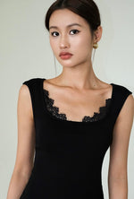 Load image into Gallery viewer, Lace Trim Stretch Top in Black