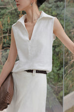 Load image into Gallery viewer, Sleeveless Collar Top // Wide Leg Trousers in White