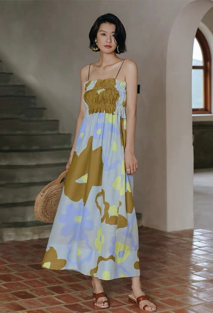 Floral Rusching Cami Maxi Dress in Multi