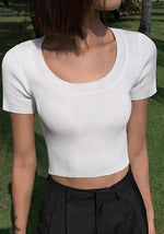 Load image into Gallery viewer, Tencel Blend Ribbed Cropped Tee in Black