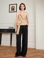 Load image into Gallery viewer, Asymmetric Wrap Tie Bustier Top in Beige