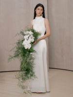 Load image into Gallery viewer, High Neck Gathered Gown in White