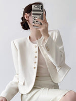Load image into Gallery viewer, Mini Button Curve Tweed Jacket in White
