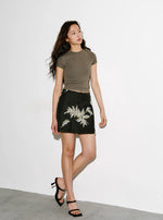 Load image into Gallery viewer, Tencel Blend Floral Embroidered Mini Skirt in Black