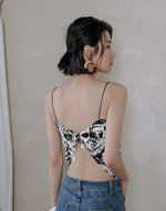Load image into Gallery viewer, Printed Scarf Tie Camisole Top in White/Black
