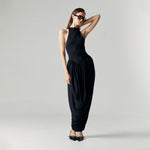 Load image into Gallery viewer, Celine Drape Stretch Maxi Dress in Black