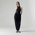 Load image into Gallery viewer, Celine Drape Stretch Maxi Dress in Black