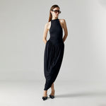 Load image into Gallery viewer, Celine Drape Stretch Maxi Dress in Black
