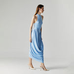 Load image into Gallery viewer, Celine Drape Stretch Maxi Dress in Blue