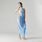 Load image into Gallery viewer, Celine Drape Stretch Maxi Dress in Blue