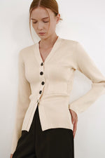 Load image into Gallery viewer, Korean Pocket Knit Cardigan in Cream