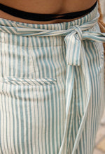 Load image into Gallery viewer, Linen Blend Striped Tie Maxi Skirt in Green