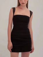 Load image into Gallery viewer, Padded 2-Way Tulle Gathered Mini Dress in Black- M