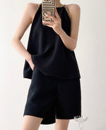 Load image into Gallery viewer, Braid Edge Satin Camisole Top in Black