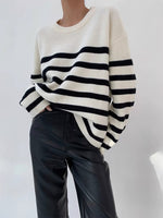 Load image into Gallery viewer, Oversized Ribbed Striped Sweater in White