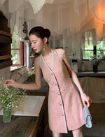 Load image into Gallery viewer, Tweed Halter Button Dress in Pink