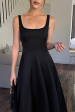 Load image into Gallery viewer, Square Neck A-Line Maxi Dress in Black