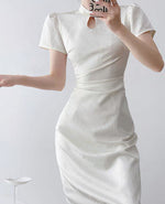 Load image into Gallery viewer, Classic Midi Cheongsam Dress in White