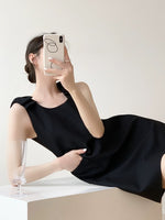 Load image into Gallery viewer, Bow Pocket Shift Dress in Black