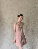 Load image into Gallery viewer, Tweed Halter Button Dress in Pink