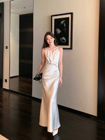 Load image into Gallery viewer, Keyhole Gathered Satin Gown in Champagne