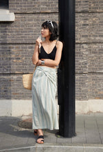 Load image into Gallery viewer, Linen Blend Striped Tie Maxi Skirt in Green