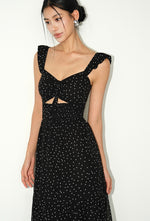 Load image into Gallery viewer, Printed Flutter Shoulder Dress in Black