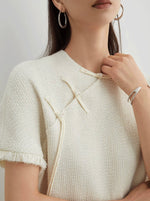 Load image into Gallery viewer, Light Tweed Pankou Fray Top in Cream