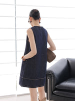 Load image into Gallery viewer, Denim Pocket Shift Dress in Navy